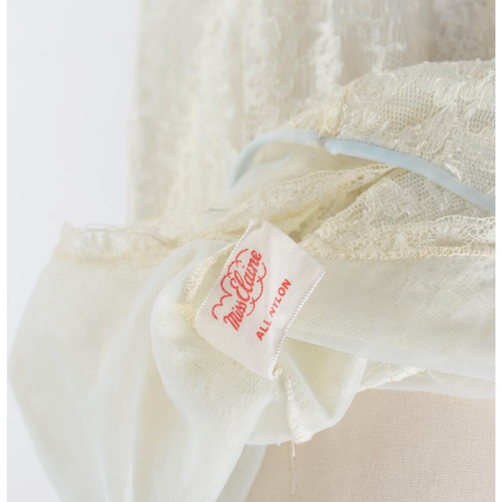 Vintage 40s 50s Ivory Lace Nightgown Sheer Romantic Bridal Lingerie Dress M - Picture 9 of 9